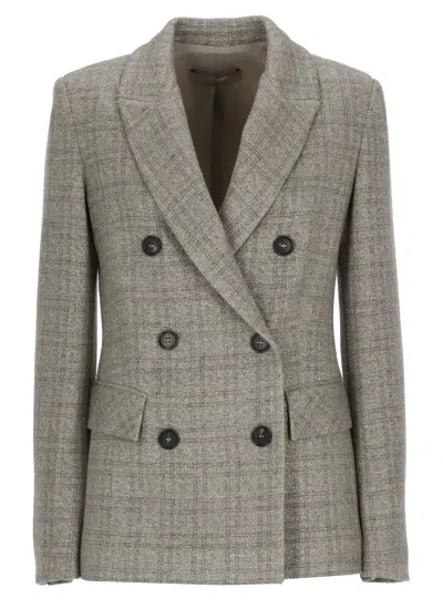D Exterior Grey Check Viscose Double-breasted Blazer In Gray