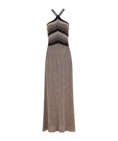 D Exterior Halter Neck Dress In Brown