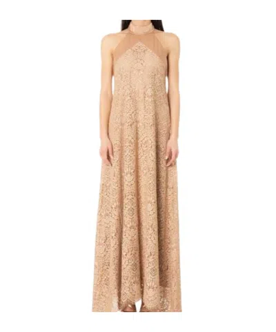 D Exterior Halter Neck Dress In Brown
