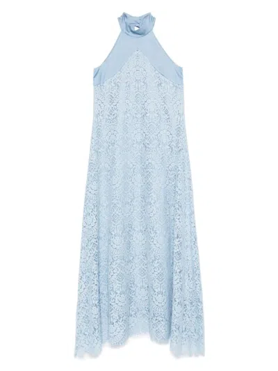 D Exterior D. Exterior Halterneck Maxi Dress With Lace Detailing In Blue