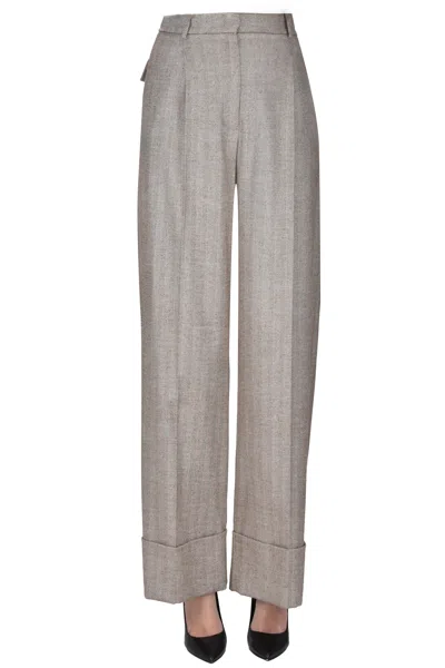 D Exterior Harringbone Flannel Trousers In Gray