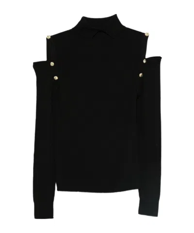 D Exterior High-neck Long-sleeved Sweater In Black