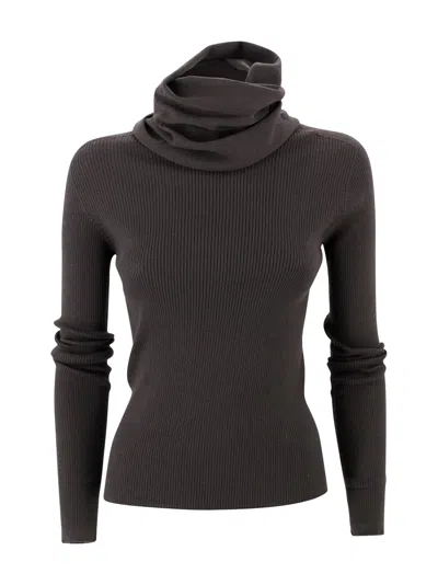 D Exterior High-neck Ribbed Turtleneck In Brown