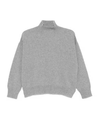 D Exterior High-neck Knit Sweater In Gray