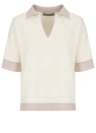 D Exterior Ivory Embellished Viscose Polo Shirt In Neutral