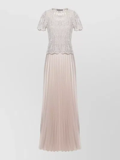D Exterior Knee Length Dress Knit Top Lace Skirt In Neutral