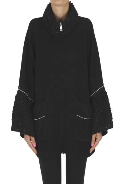 D Exterior Knitted Coat In Black