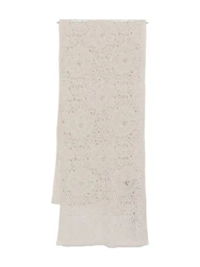 D EXTERIOR LACE-KNIT WHITE ALPACA BLEND SCARF