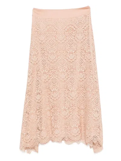 D Exterior Lace Midi Skirt In Pink