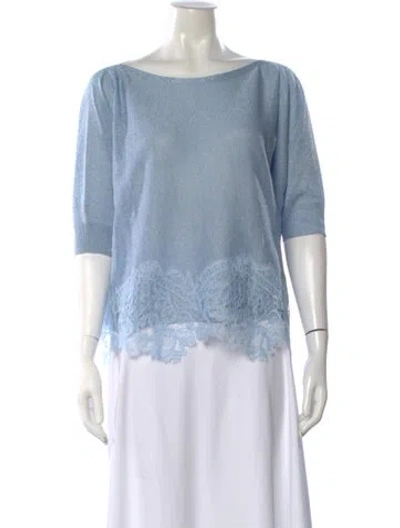 Pre-owned D Exterior Lace Pattern Bateau Neckline Top W/ Tags In Blue