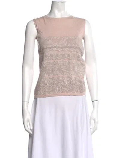 Pre-owned D Exterior Lace Pattern Crew Neck Top In Pink