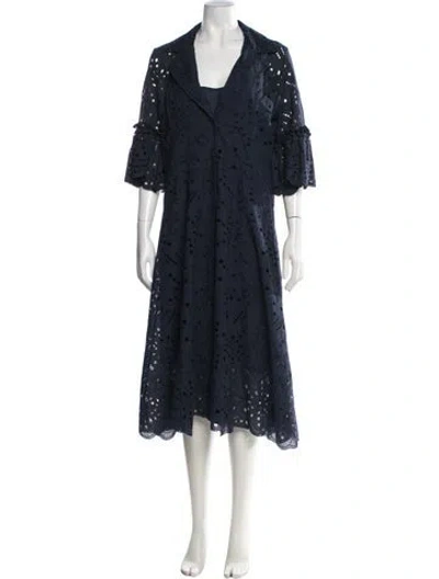 Pre-owned D Exterior Lace Pattern Midi Length Dress In Blue