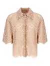 D Exterior Lace-pattern Short-sleeved Shirt In Brown