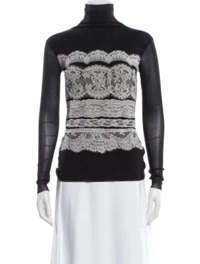 Pre-owned D Exterior Lace Pattern Turtleneck Top In Black