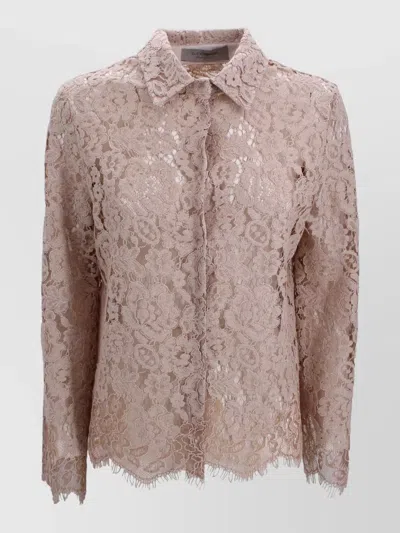 D Exterior Lace Shirt Featuring Pointed Collar Design In Pink