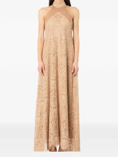 D Exterior Lace-overlay Gown In Metallic