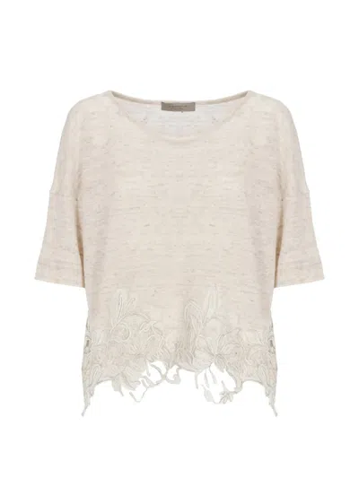 D Exterior Lace-trim Short-sleeve Poncho In White