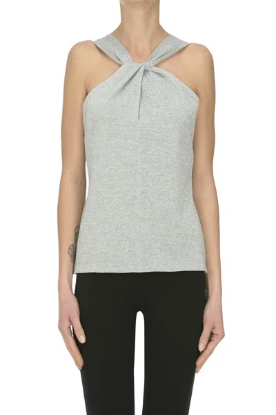 D Exterior Lamè Knit Top In Silver