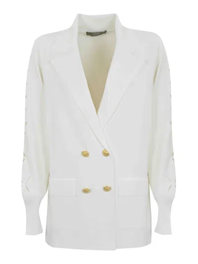 D Exterior Laser Flower Viscose Jacket In White