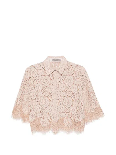 D Exterior Light Beige Lace-embroidered Conc Shirt  In Pink