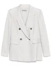 D Exterior Dexterior Double-breasted Textured Blazer With Classic Lapel In Neutral