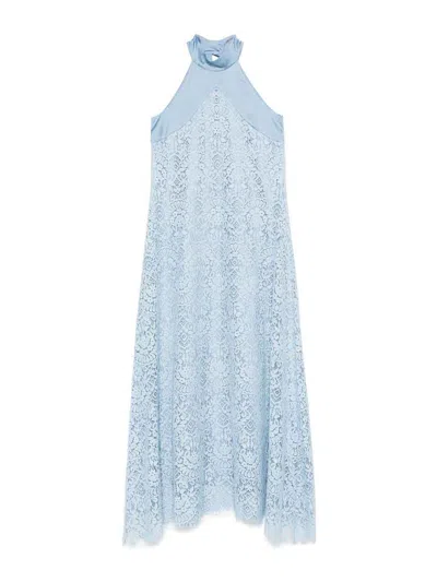 D Exterior Light Halter Blue Midi Dress