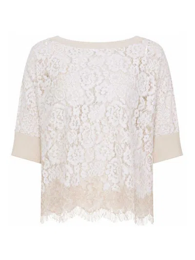 D Exterior Linen Sweater With Macram Embroidery In White