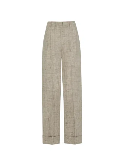 D Exterior Linen Turn-up Trousers In Brown