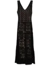 D Exterior Abito Lungo Nero Traforato Con Sottoveste Beige In Nero