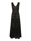 D Exterior Abito Lungo Nero Traforato Con Sottoveste Beige In Black