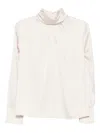 D Exterior Long-sleeved High-neck Blouse With Button Closure In White