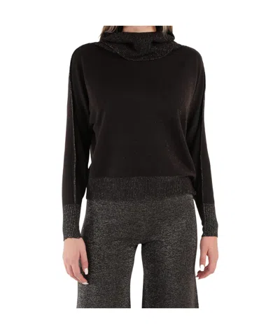 D Exterior Long-sleeved Ribbed Sweater In Black