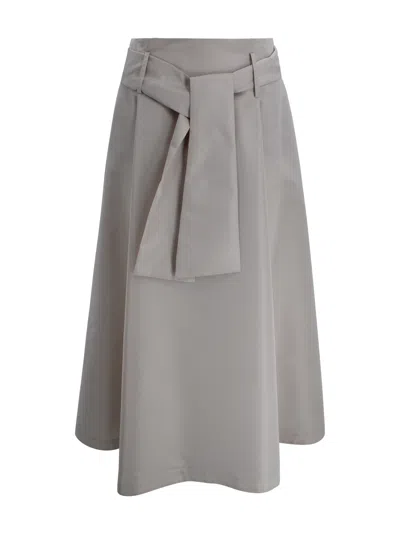D Exterior Long Taffeta Skirt With Sash In Gray