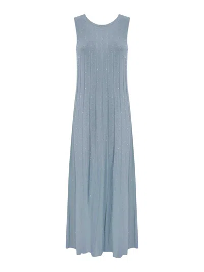D Exterior Long Viscose Dress With Sequins In Blue