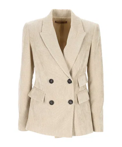 D Exterior Corduroy-effect Double-breasted Blazer In Gray