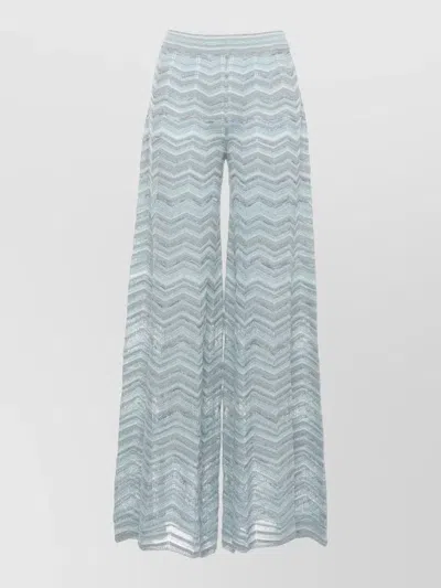 D Exterior Lurex Chevron High Waist Sheer Wide Pants In Blue