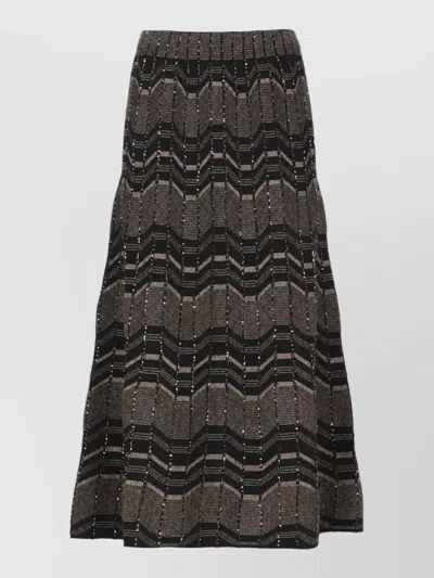 D Exterior Sequin-embellished Geometric-pattern Midi Skirt In Black