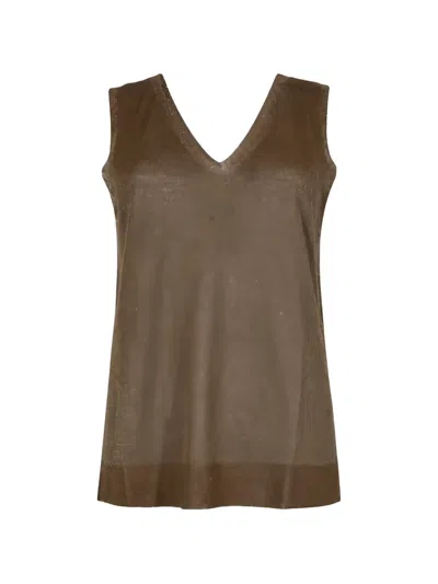 D Exterior Lurex-knit V-neck Top In Brown