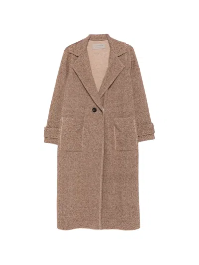 D Exterior Marl-knit Notched-lapels Coat In Brown