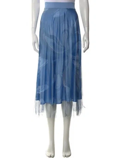 Pre-owned D Exterior Mesh Accents Midi Length Skirt In Blue