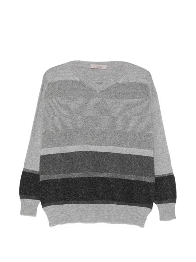 D Exterior Metallic Striped Sweater In Gray