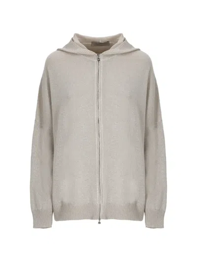 D Exterior Metallic-effect Zip-up Cardigan In Gray