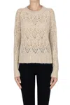 D Exterior Open Knit Pullover In Beige