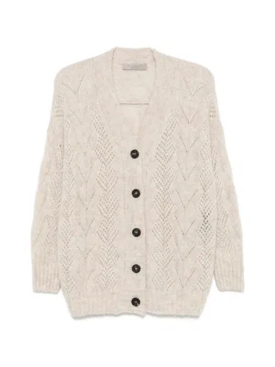 D Exterior Open-knit Button-up Cardigan In Gold