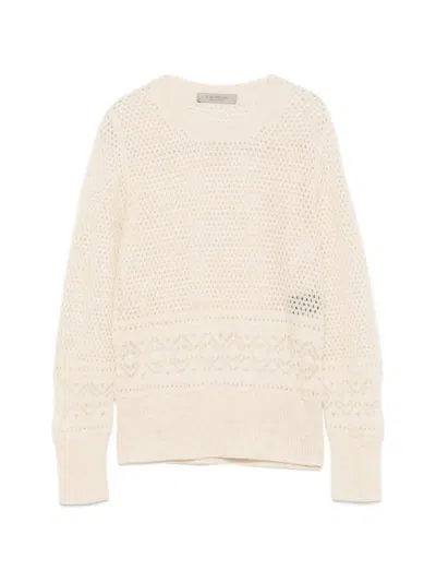 D Exterior Open-knit Pointelle-trim Sweater In Neutrals