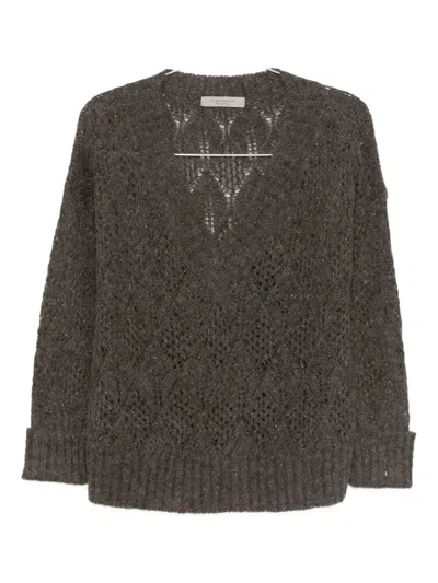 D Exterior Textured Openwork Brown Sweater With Relaxed Fit In Gray