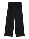 D Exterior Wide-leg Cropped Trousers With Elastic Waistband In Black