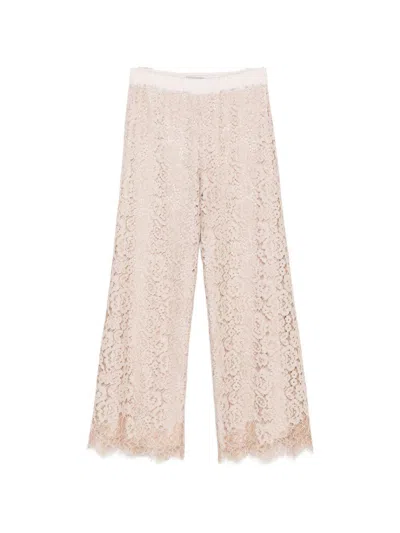 D Exterior Ricamo Lace-overlay Palazzo Pants In Pink