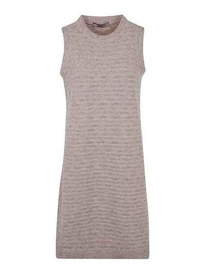 D Exterior Pattern Crystal Sleeveless Dress In Brown