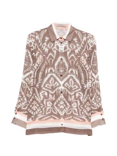D Exterior Patterned Buttoned Shirt In Brown